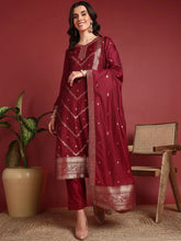 Polyester Ethnic motifs Maroon Indian Ethnic-PKSKD2401